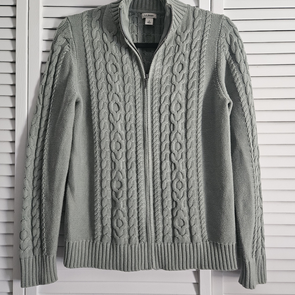 L.L. Bean Women's Zip Up Cable Knit Sweater - Gray